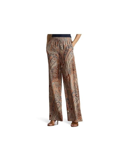 Ralph Lauren Black Paisley Crepe Wide-Leg Pants Casual Pants, Polyester