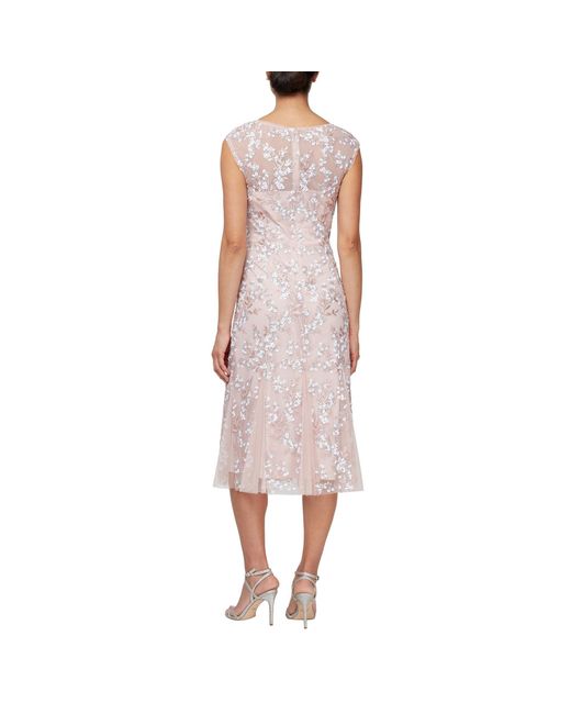 Alex Evenings Pink Short Embroidered Dress With Godet Hem