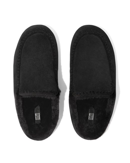 Fitflop Black Chrissie Ii Haus Crochet-stitch Shearling Slippers