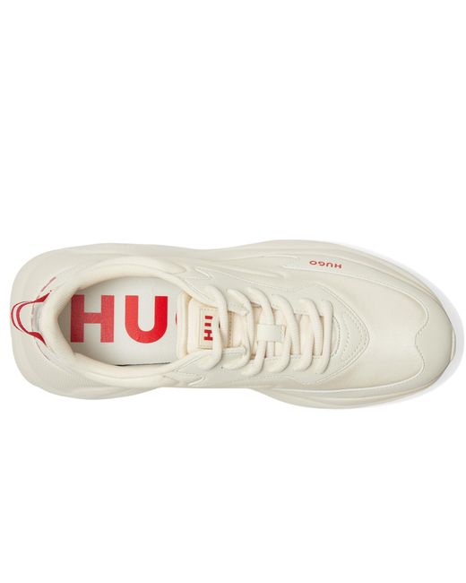 HUGO White Running Style Sneakers With Thick Rubber Sole for men