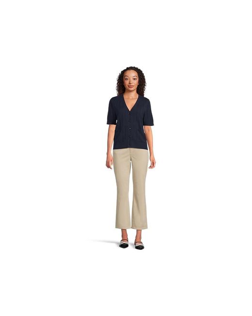 Vince Camuto Blue Rib Short Sleeve V-Neck Cardigan With Pockets Sweater, Acrylic/Nylon/Polyester