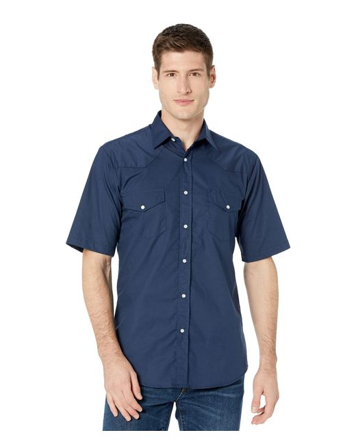 Roper Cotton/poly Short Sleeve Solid Navy Blue Western Shirt for Men | Lyst