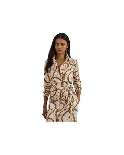 Ralph Lauren Black Belting-Print Twill Shirtdress Dress, Polyester