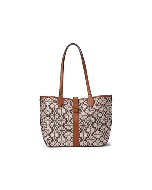 Kate Spade Black Spade Flower Jacquard Medium Open Tote Clutch Handbags, Leather/Textile
