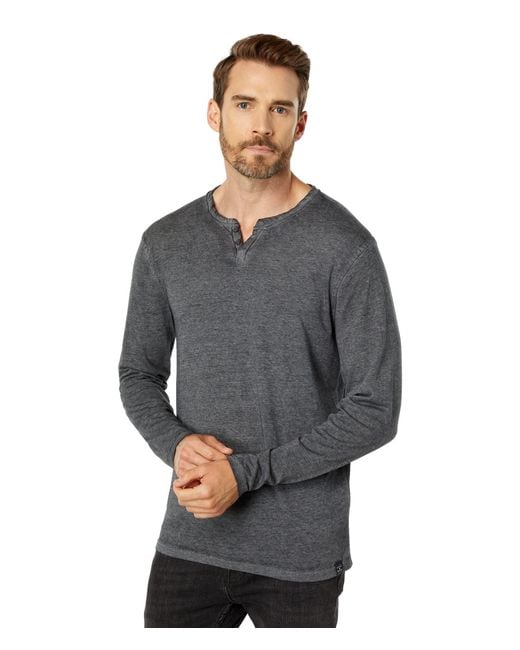 Lucky Brand Venice Burnout Notch Neck Long Sleeve Tee in Black for Men