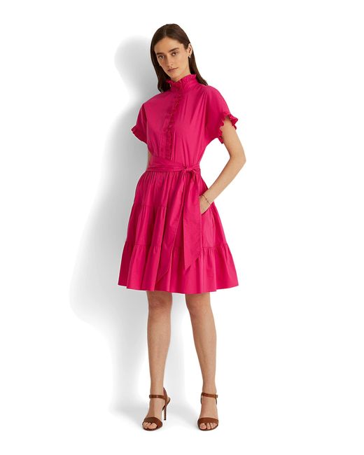 Lauren by Ralph Lauren Stretch Cotton Blend Shirtdress in Pink | Lyst