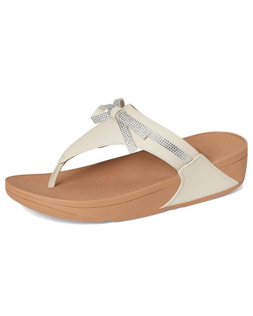 Fitflop White Lulu Glitz-Bow Leather Toe-Post Sandals Wedge Shoes 10 M (B)