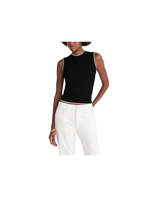 Madewell Black Femme Peplum Emi Sleevless Stitch Top Sweater 2Xs 000) Cotton/Denim/Elastane