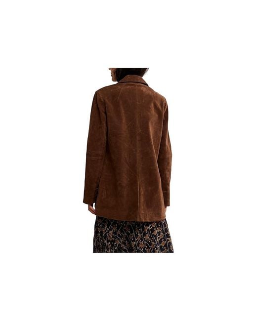 Free People Black Paper Cut Vegan Suede Blazer Coat Lg 12-14) Polyester