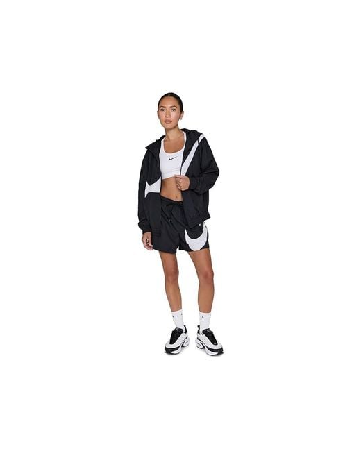 Nike Black Sportswear Classic Woven Uv Full Zip Logo Hoodie Sweatshirt/ Xs (Us 0-2) Polyester