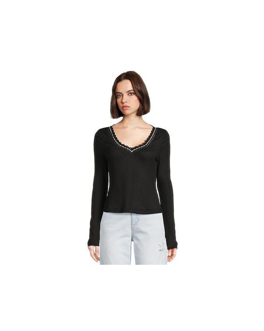 Free People Black Only You Long Sleeve Clothing Lg 12) Cotton/Polyester