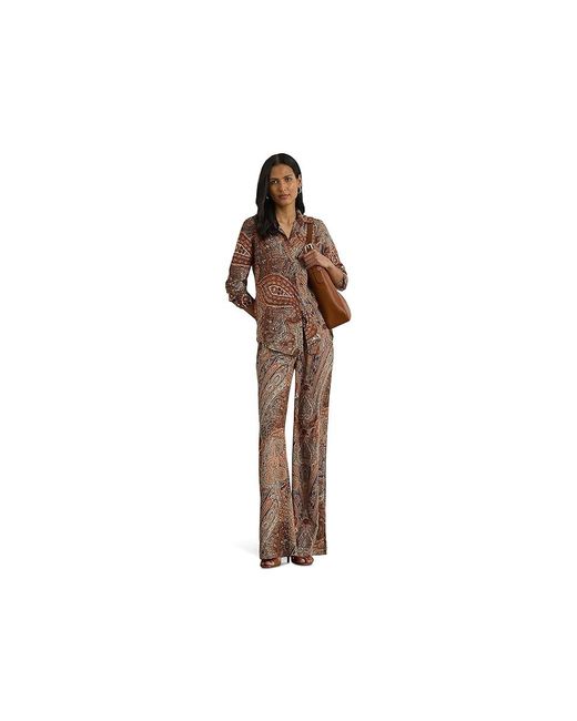 Ralph Lauren Black Paisley Crepe Wide-Leg Pants Casual Pants, Polyester