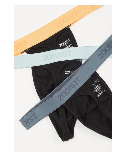2xist Blue 2(x)ist Essential Cotton 3-pack Classic Thong (black With Buff Orange/black With Surf Spray/black Stormy Weathe) Underwear for men