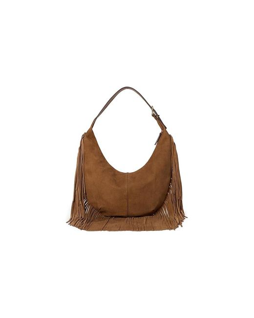 Madewell Brown Suede Essentials Med Curve Shoulder- Fringe Shoulder Handbags, Leather/Suede