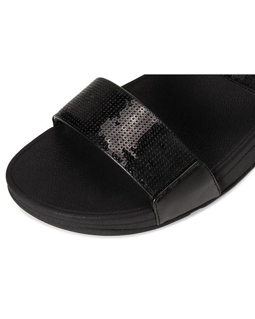 Fitflop Black Lulu Sequin Slides Wedge Shoes 7 M (B) Leather