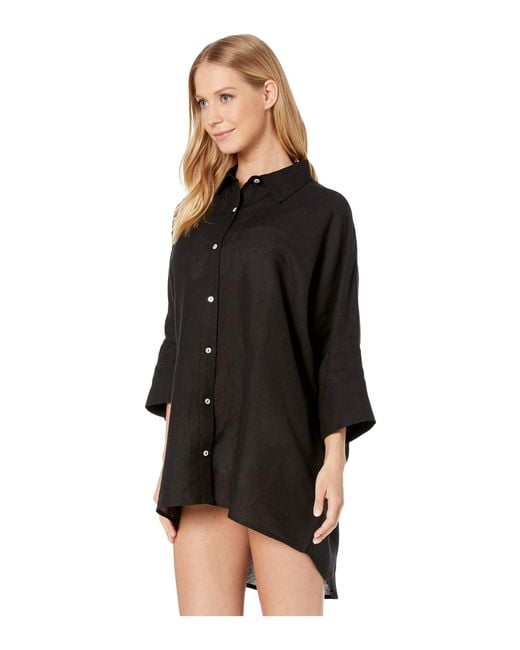 Seafolly Lightweight Linen Blend Shirt Coverup in Black Lyst