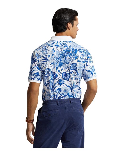 Polo Ralph Lauren Blue Classic Fit Floral Print Mesh Polo Short Sleeve Shirt for men