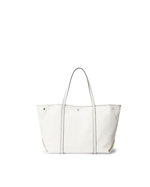 Lauren by Ralph Lauren White Canvas Leather Large Emerie Tote