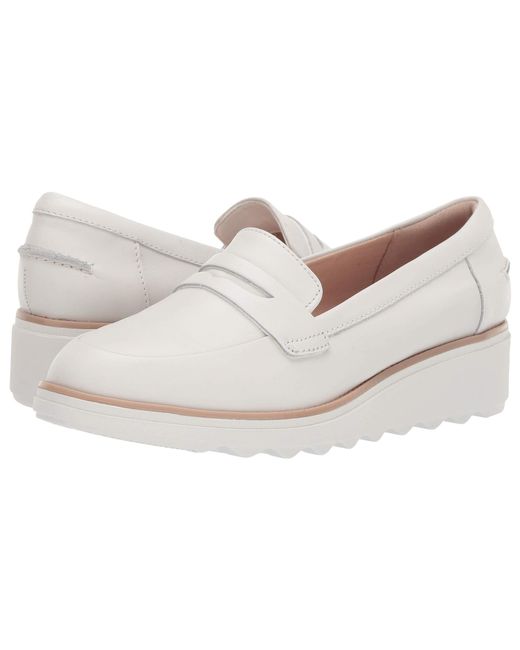 Clarks White Sharon Ranch Womens Wedge Heel Penny Loafers