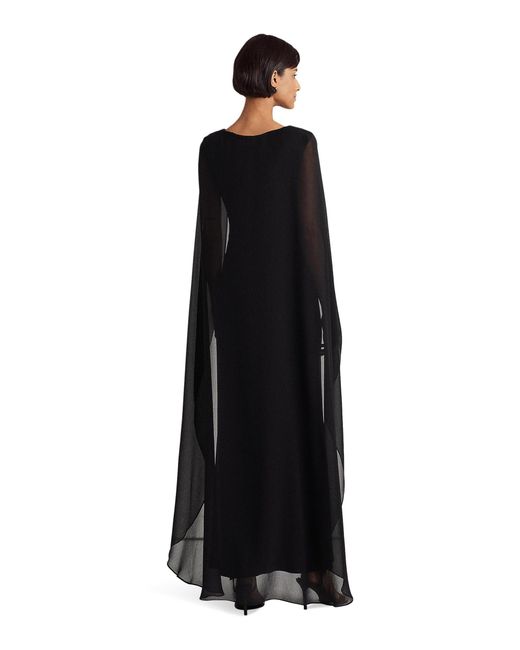 Lauren by Ralph Lauren Black Georgette-cape Jersey Gown