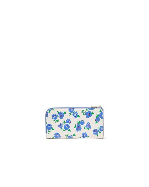 Kate Spade Blue Devin Springtime Blooms Zip Around Continental Wallet Wallet Handbags Cream/Multi, Leather/Polyester