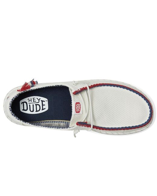 HeyDude White Wendy Espadrille Americana Flat Shoes, Cotton