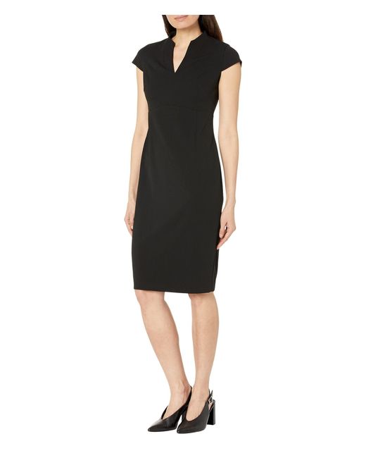 Calvin Klein Cap Sleeve Vneck Scuba Crepe Sheath in Black Lyst