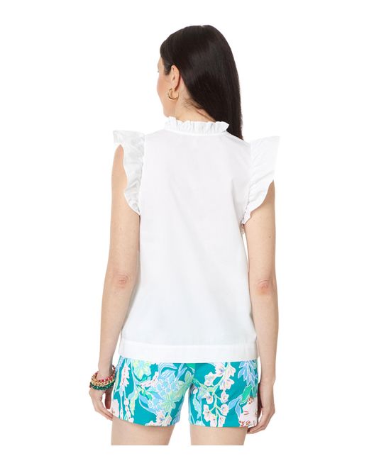 Lilly Pulitzer White Klaudie Ruffle Sleeve Cotton Top