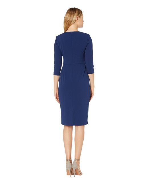 Adrianna Papell Synthetic Knit Crepe Tie Waist Sheath Dress in Navy ...