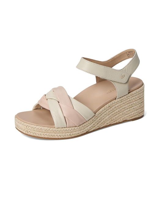 Vionic Metallic Saratoga Espadrille Sandals Wedge Shoes Cream/Cameo Rose, Leather