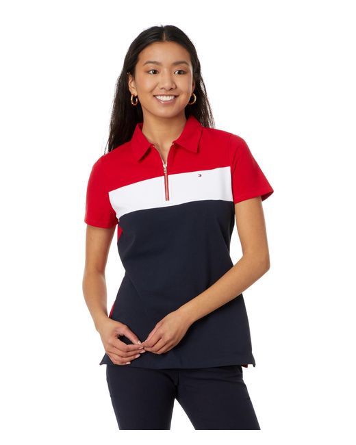 Tommy Hilfiger Color block Zip Polo in Red Lyst