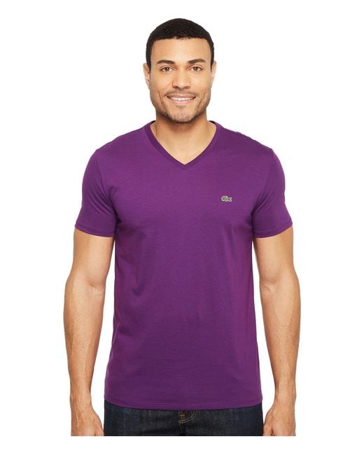 Ekspedient ankomme Gummi Lacoste Short Sleeve V-neck Pima Jersey Tee Shirt in Purple for Men | Lyst