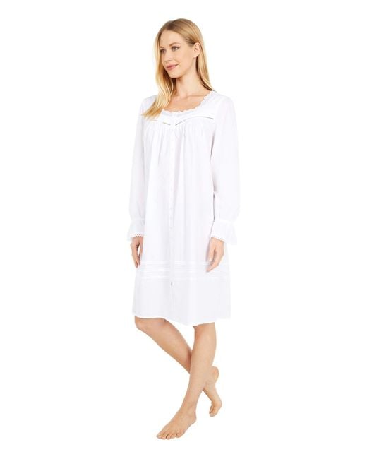 Eileen West Cotton Lawn Woven Long Sleeve Short Button Front Robe in