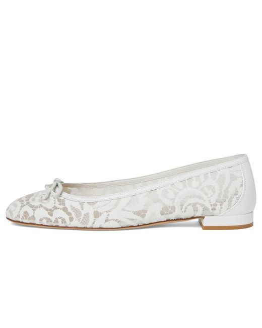 Stuart Weitzman White Arabella Ballet Flat Flat Shoes, Leather/Mesh