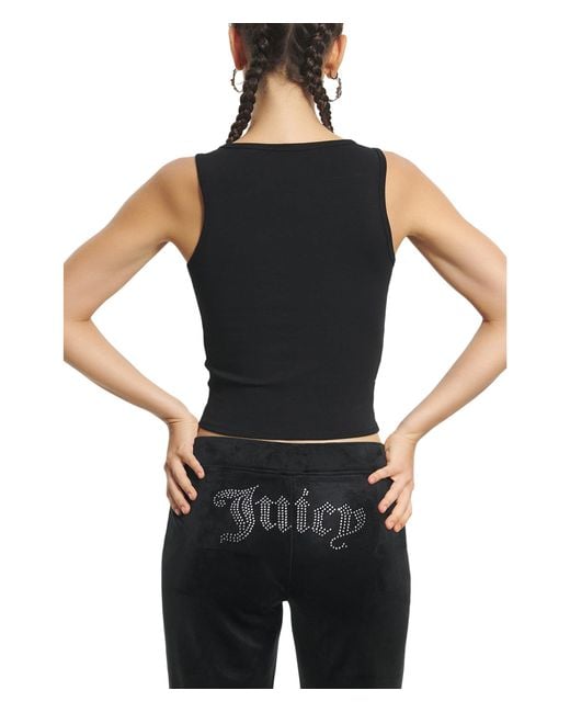Juicy Couture Black Couture Fitted Tank With Curved Hotfix