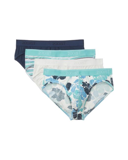 2xist 2(x)ist Stretch Bonus Pack 4-pack Low-rise Brief (spring Hibiscus/dress Blues/multi Stripe/blanc De Blanc) Underwear for men