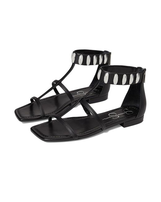 Jessica Simpson Black Elusta Studded T-Strap Sandals Sandals, Rubber/Synthetic