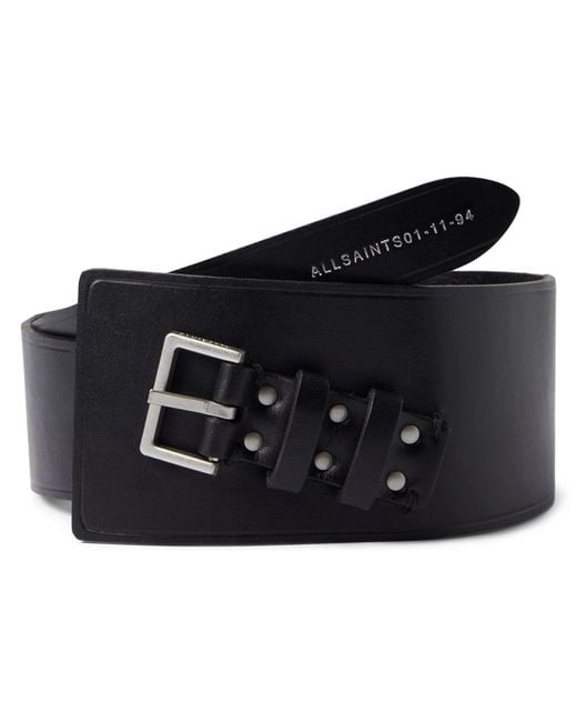 AllSaints Black 75 Mm Tapered Asymmetrical Waist Belt With Heat Crease
