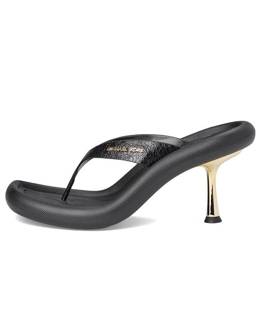MICHAEL Michael Kors Black Splash Heeled Sandal Wedge Shoes, Leather