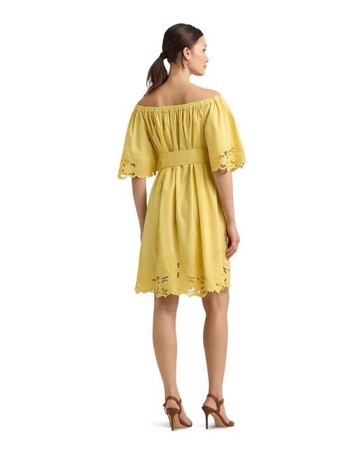 Lauren by Ralph Lauren Yellow Eyelet Cotton Off-the-shoulder Dress