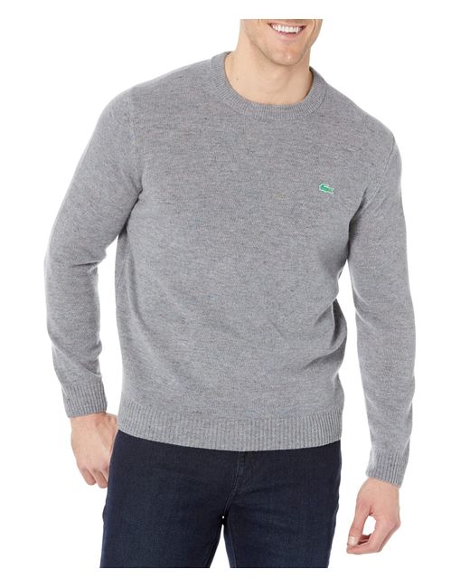 Lacoste Wool Crew Neck Sweater With Multicolor Neps in Gray for Men | Lyst