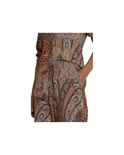 Ralph Lauren Black Paisley Crepe Wide-Leg Pants Casual Pants, Polyester