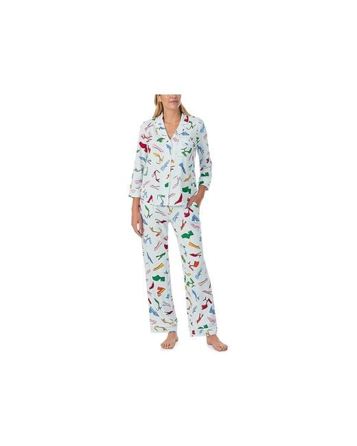 Kate Spade Black 3/4 Sleeve Brushed Jersey Long Pj Set Pajama Sets, Jersey/Polyester