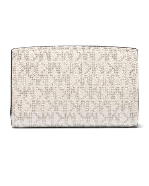 MICHAEL Michael Kors Metallic Bryant Medium Zip Around Wallet Wallet Handbags Vanilla/Acorn, Cotton/Leather