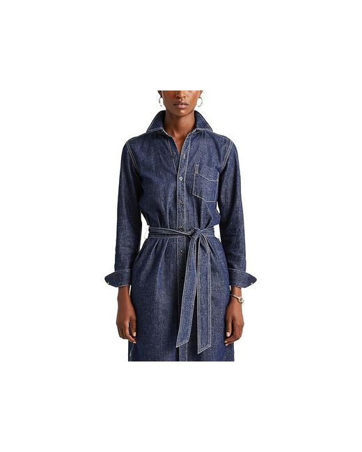 Ralph Lauren Blue Long Sleeve Day Dress Clothing, Cotton/Denim/Twill