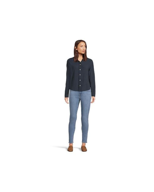 Lilla P Blue Collared Button Down Clothing, Cotton/Modal/Polyester