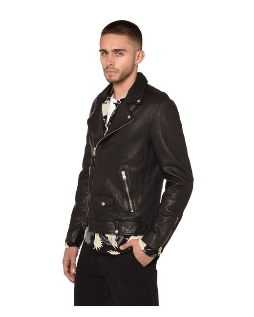 AllSaints Leather Milo Biker Jacket in Black for Men Lyst