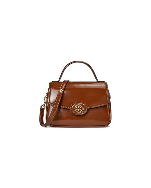 Tory Burch Brown Robinson Spazzolato Small Top-Handle Bag (Dark Sienna) Shoulder Handbags