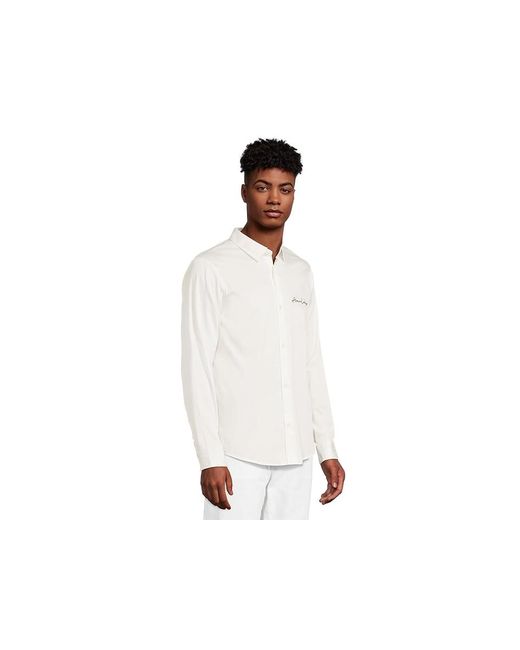 ARMANI EXCHANGE White Script Logo Button Down T Shirt, Cotton/Elastane for men