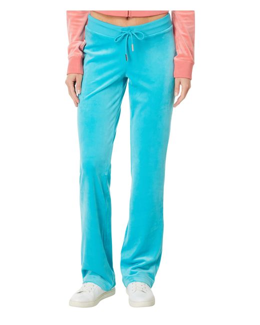 Juicy Couture Blue Solid Rib Waist Velour Pant W/drawcord